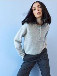 Sweter chunky z ozdobnymi guzikami i domieszką wełny - szary. Szare swetry Sinsay, l, bez wzorów, z wełny, bez ramiączek. Za 49.99 zł.