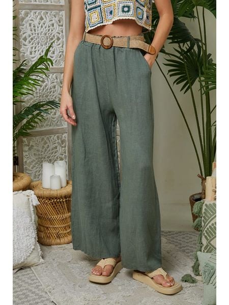 Lin Passion Lniane spodnie w kolorze khaki rozmiar: 36/38. Brązowe spodnie materiałowe Lin Passion, bez wzorów, ze lnu, klasyczne, z standardowym stanem. Za 171.68 zł.