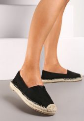 Czarne Espadryle na Płaskiej Jutowej Podeszwie Lenarssa. Czarne espadryle Renee, bez wzorów, boho, bez obcasa, na płaskiej podeszwie. W wyprzedaży za 41.99 zł.