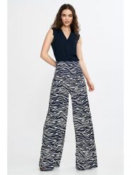 Nife Spodnie w kolorze granatowo-białym rozmiar: 38. Niebieskie spodnie materiałowe Nife, bez wzorów, z materiału, z podwyższonym stanem. Za 247.99 zł.