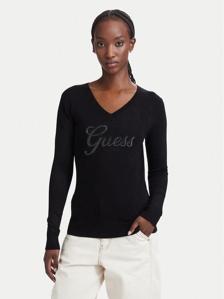 Guess Sweter W6YR29 Z0977 Czarny Regular Fit. Czarne swetry Guess, l, z aplikacjami, z wiskozy, bez ramiączek. Za 344.99 zł.