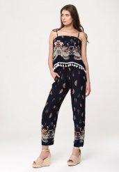 Granatowo-Brązowy Kombinezon Magnanimous. Niebieskie kombinezony Born2be, s, w ażurowe wzory, ze skóry, boho, bez kołnierzyka, bez ramiączek. Za 79.99 zł.
