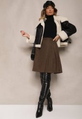 Brązowa Rozkloszowana Spódnica Preppy z Plisami Enavirra. Brązowe spódnice Renee, na co dzień, l, bez wzorów, klasyczne, mini, proste. W wyprzedaży za 111.99 zł.