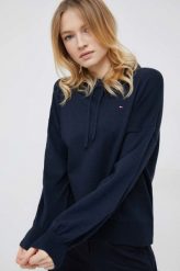 Tommy Hilfiger sweter damska kolor granatowy. Niebieskie swetry Tommy Hilfiger, l, bez wzorów, z bawełny, bez ramiączek. Za 699.99 zł.
