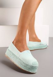 Jasnozielone Espadryle Ozdobione Plecionką na Nosku i Grubej Podeszwie Nareria. Zielone espadryle Renee, bez wzorów, eleganckie, bez obcasa. W wyprzedaży za 41.99 zł.