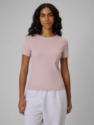 4F T-shirt slim prążkowany damski - różowy XS. Czerwone t-shirty 4f, xs, bez wzorów, z dzianiny, klasyczne, bez kołnierzyka, bez ramiączek. Za 49.99 zł.