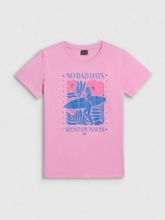 4F T-shirt regular z nadrukiem damski - różowy S. Czerwone t-shirty 4f, s, bez wzorów, z bawełny, bez kołnierzyka, bez ramiączek. Za 59.99 zł.