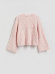 Sweter z wełną i moherem - pastelowy róż. Czerwone swetry Reserved, l, bez wzorów, z dzianiny, bez ramiączek. Za 259.99 zł.