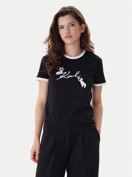 KARL LAGERFELD T-Shirt B1W17040 Czarny Slim Fit. Czarne t-shirty KARL LAGERFELD, xl, bez wzorów, z bawełny, bez kołnierzyka, bez ramiączek. Za 429.99 zł.