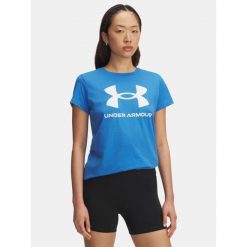 Koszulka T-Shirt Damski Sportowy Under Armour Rival Logo. Niebieskie t-shirty sportowe Under Armour, bez wzorów, bez ramiączek, na fitness i siłownię. W wyprzedaży za 68.13 zł.