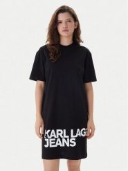 Karl Lagerfeld Jeans Sukienka codzienna B1W13054 Czarny Regular Fit. Czarne sukienki Karl Lagerfeld Jeans, na co dzień, xl, bez wzorów, z bawełny, bez kołnierzyka, bez ramiączek, proste. Za 439.99 zł.