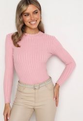 Różowy Prążkowany Sweter z Bawełną Mevin. Czerwone swetry Born2be, bez wzorów, z bawełny, eleganckie, bez ramiączek. Za 39.99 zł.