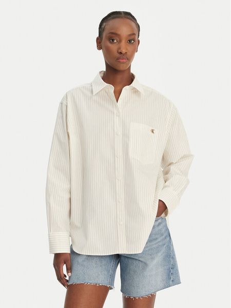 Calvin Klein Jeans Koszula LV047F103G Beżowy Relaxed Fit. Brązowe koszule Calvin Klein Jeans, l, bez wzorów, z bawełny, bez kołnierzyka, bez ramiączek. Za 291.99 zł.