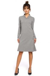 Szara Sukienka z Długim Rękawem. Szare sukienki MOE, l, bez wzorów, z bawełny, bez kołnierzyka, bez ramiączek. Za 254.90 zł.