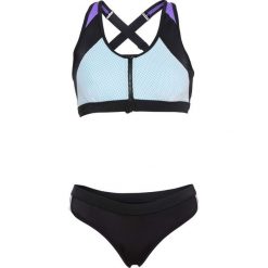 Bikini z biustonoszem "opaską" z zamkiem (2 części) bonprix czarno-lila-turkusowy. Bikini bonprix. Za 37.99 zł.