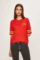 LEE GRAPHIC TEE DAMSKI T-SHIRT KOSZULKA LOGO BRIGHT RED L44SWMEF 112109981. Czerwone t-shirty Lee, l, bez wzorów, bez kołnierzyka, bez ramiączek. W wyprzedaży za 39.99 zł.