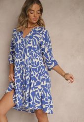 Niebieska Sukienka z Wiskozy o Rozkloszowanym Kroju w Abstrakcyjny Wzór Lirese. Niebieskie sukienki Renee, na co dzień, l, bez wzorów, z wiskozy, eleganckie, bez kołnierzyka, bez ramiączek, mini, rozkloszowane. W wyprzedaży za 91.99 zł.