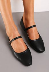 Czarne Balerinki z Paskiem i Smukłym Kwadratowym Noskiem Rosafay. Czarne baleriny Renee, bez wzorów, z koronki, eleganckie, bez obcasa, bez zapięcia. Za 29.99 zł.