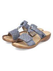 Rieker Klapki w kolorze błękitnym rozmiar: 41. Niebieskie klapki Rieker, bez wzorów, klasyczne, z otwartym noskiem, bez obcasa, na koturnie, bez zapięcia. Za 146.28 zł.