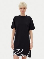 KARL LAGERFELD Sukienka codzienna A1W13001 Czarny Regular Fit. Czarne sukienki KARL LAGERFELD, na co dzień, l, bez wzorów, z bawełny, bez kołnierzyka, bez ramiączek, proste. Za 469.99 zł.