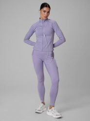 Legginsy treningowe szybkoschnące damskie z kieszeniami. Fioletowe legginsy sportowe 4f, l, bez wzorów, z dzianiny, z podwyższonym stanem, do biegania. Za 179.99 zł.
