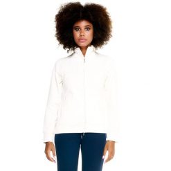 Damska bluza Leone Basic z zamkiem błyskawicznym na całej długości. Białe bluzy LEONE 1947 APPAREL, l, bez wzorów, z tkaniny, sportowe, bez ramiączek, bez kaptura. W wyprzedaży za 167.70 zł.