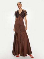 ROTATE Sukienka wieczorowa Nolara 1127042910 Brązowy Slim Fit. Brązowe sukienki ROTATE, bez wzorów, z syntetyku, wizytowe, bez kołnierzyka, bez ramiączek. Za 849.99 zł.