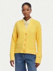 Tommy Hilfiger Kardigan Mid Gg Cable WW0WW50078 Żółty jasny Regular Fit. Żółte swetry Tommy Hilfiger, m, bez wzorów, z bawełny, bez ramiączek. Za 649.99 zł.