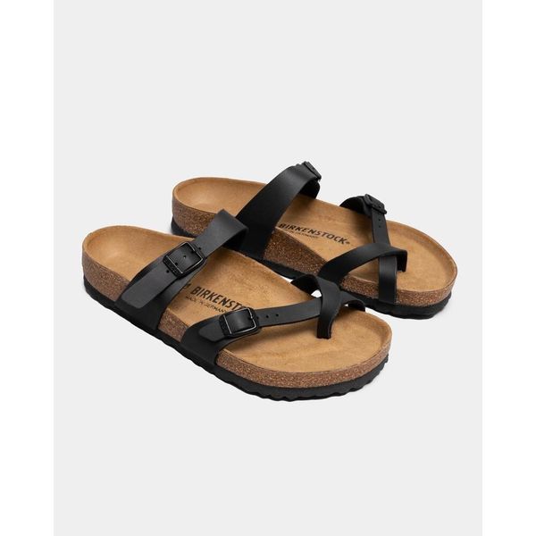 Klapki damskie Birkenstock 071791. Czarne klapki Birkenstock, bez wzorów, z materiału, eleganckie, bez obcasa, bez zapięcia. Za 684.00 zł.