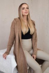 Sweter Kardigan z kapturem camelowy. Brązowe swetry KESI, l, bez wzorów, z lycry, biznesowe, plus size, bez ramiączek. Za 218.51 zł.