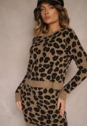 Brązowy Sweter z Wełną w Panterkę Sanavin. Brązowe swetry Renee, bez wzorów, z jeansu, casualowe, bez ramiączek. W wyprzedaży za 103.99 zł.