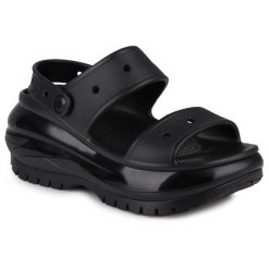 Sandały damskie platformy Crocs MEGA CRUSH. Czarne sandały Crocs, bez wzorów, z jeansu, wakacyjne, bez obcasa, na platformie, bez zapięcia. Za 229.00 zł.