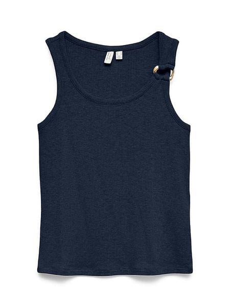 Vero Moda Top w kolorze granatowym rozmiar: L. Niebieskie topy Vero Moda, l, z aplikacjami, prążkowane, bez kołnierzyka, bez ramiączek. Za 69.95 zł.