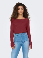 ONLY Sweter w kolorze bordowym rozmiar: L. Czerwone swetry ONLY, l, bez wzorów, bez ramiączek. Za 105.63 zł.