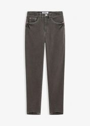 Dżinsy mom, wysoki stan, ze stretchem. Niebieskie jeansy bonprix, bez wzorów, z jeansu, z podwyższonym stanem. Za 147.99 zł.