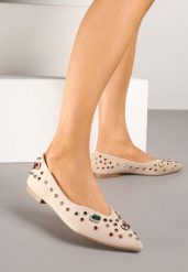 Ciemnobeżowe Balerinki z Ozdobnymi Kamykami Ulirella. Brązowe baleriny Renee, bez wzorów, z jeansu, eleganckie, bez obcasa, bez zapięcia. Za 89.99 zł.