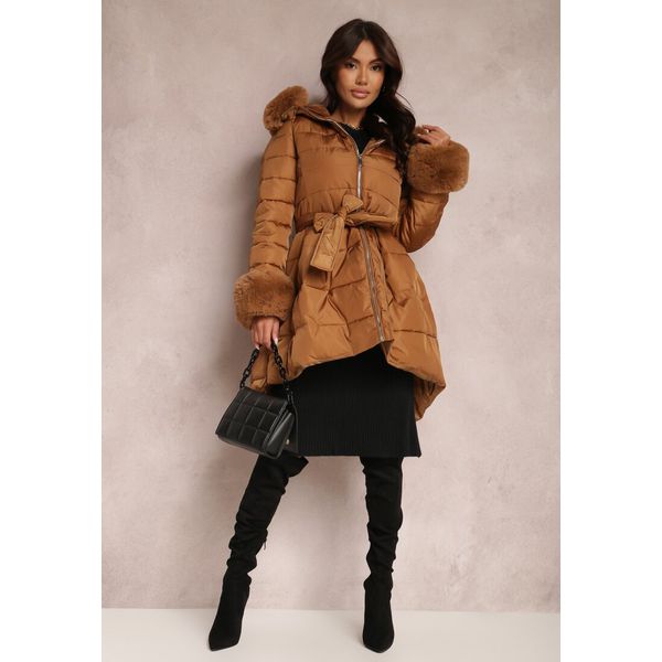 Brązowa Kurtka Pikowana z Futerkiem Pasilinai. Brązowe kurtki Renee, na zimę, l, bez wzorów, z materiału, bez kaptura. Za 194.99 zł.