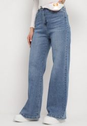 Niebieskie Jeansy z Szerokimi Nogawkami z Wysokim Stanem i Nerką Merviana. Niebieskie jeansy Born2be, bez wzorów, z jeansu, eleganckie, bez dodatków. Za 189.99 zł.