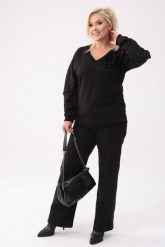 Bawełniany czarny komplet dresowy Comfy - bluza z różą + długie spodnie PLUS SIZE XXL OVERSIZE. Czarne bluzy Moda Size Plus Iwanek, plus size, z aplikacjami, z bawełny, bez kaptura, trekkingowe. Za 349.90 zł.