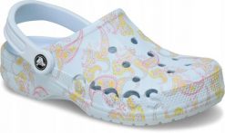 Crocs Damskie Lekkie Klapki Chodaki Baya Seasonal Printed Clog 39-40. Niebieskie klapki Crocs, bez wzorów, z materiału, biznesowe, bez obcasa, bez zapięcia. Za 179.99 zł.