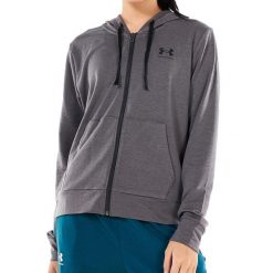 Bluza sportowa damska Under Armour Rival Terry Full Zip Hoodie. Szare bluzy z kapturem Under Armour, s, bez wzorów, z elastanu, z kapturem, na fitness i siłownię. Za 305.99 zł.