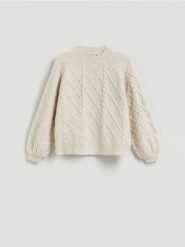Sweter z domieszką wełny - beżowy. Brązowe swetry Reserved, l, bez wzorów, z dzianiny, bez ramiączek. Za 139.99 zł.