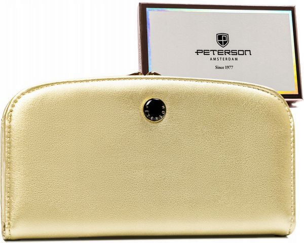 Portfel damski Peterson PTN 1841-F8 złoty. Żółte portfele Peterson, bez wzorów, ze skóry ekologicznej. Za 65.99 zł.
