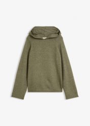 Sweter z kapturem. Zielone swetry bonprix, bez wzorów, bez ramiączek. Za 109.99 zł.