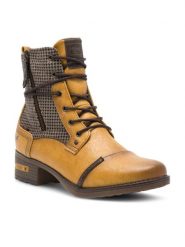 Mustang Botki 1229-510 Żółty. Żółte botki Mustang, bez wzorów, z materiału, bez obcasa, na płaskiej podeszwie, bez zapięcia. Za 209.99 zł.