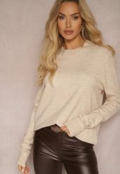 Beżowy Sweter o Klasycznym Kroju z Wełną Mairissa. Brązowe swetry Renee, l, bez wzorów, z wełny, biznesowe, bez ramiączek. W wyprzedaży za 51.99 zł.
