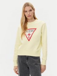 Guess Bluza W2YQ16 KBA11 Żółty Regular Fit. Żółte bluzy Guess, l, z aplikacjami, z bawełny, bez ramiączek, bez kaptura. Za 169.99 zł.