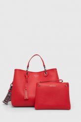 Emporio Armani torebka kolor czerwony. Czerwone shopper bag Emporio Armani, bez wzorów, na ramię, bez dodatków. Za 1,259.90 zł.