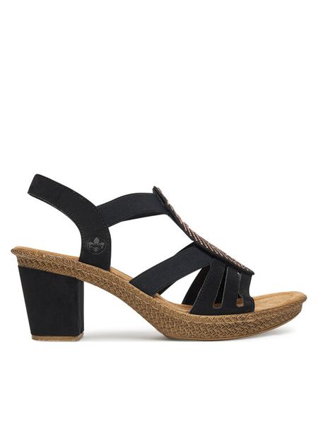 Rieker Sandały 66526-00 Czarny. Czarne sandały Rieker, bez wzorów, z materiału, bez obcasa, na słupku, bez zapięcia. Za 223.99 zł.