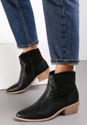 Czarne Botki Kowbojki z Nitami Egochis. Czarne botki Renee, bez wzorów, z jeansu, eleganckie, bez obcasa, na obcasie, bez zapięcia. W wyprzedaży za 89.99 zł.